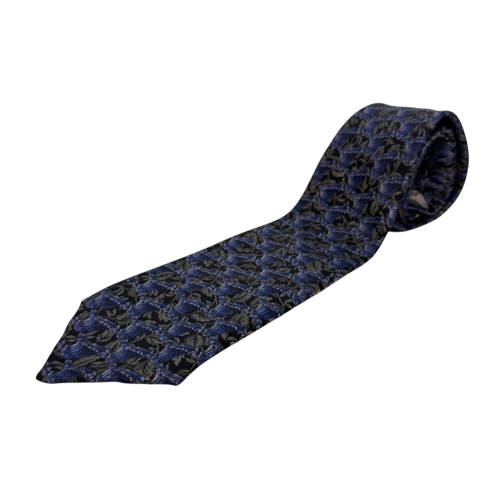 Robert Talbott Seven Fold Necktie Blue Silver Floral #1/40 Silk Handmade Italy